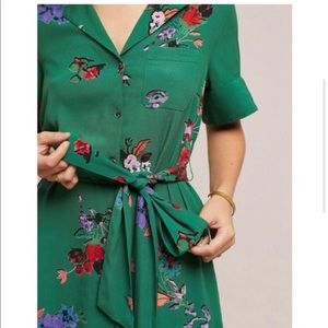 Anthropologie Maeve floral green shirt dress